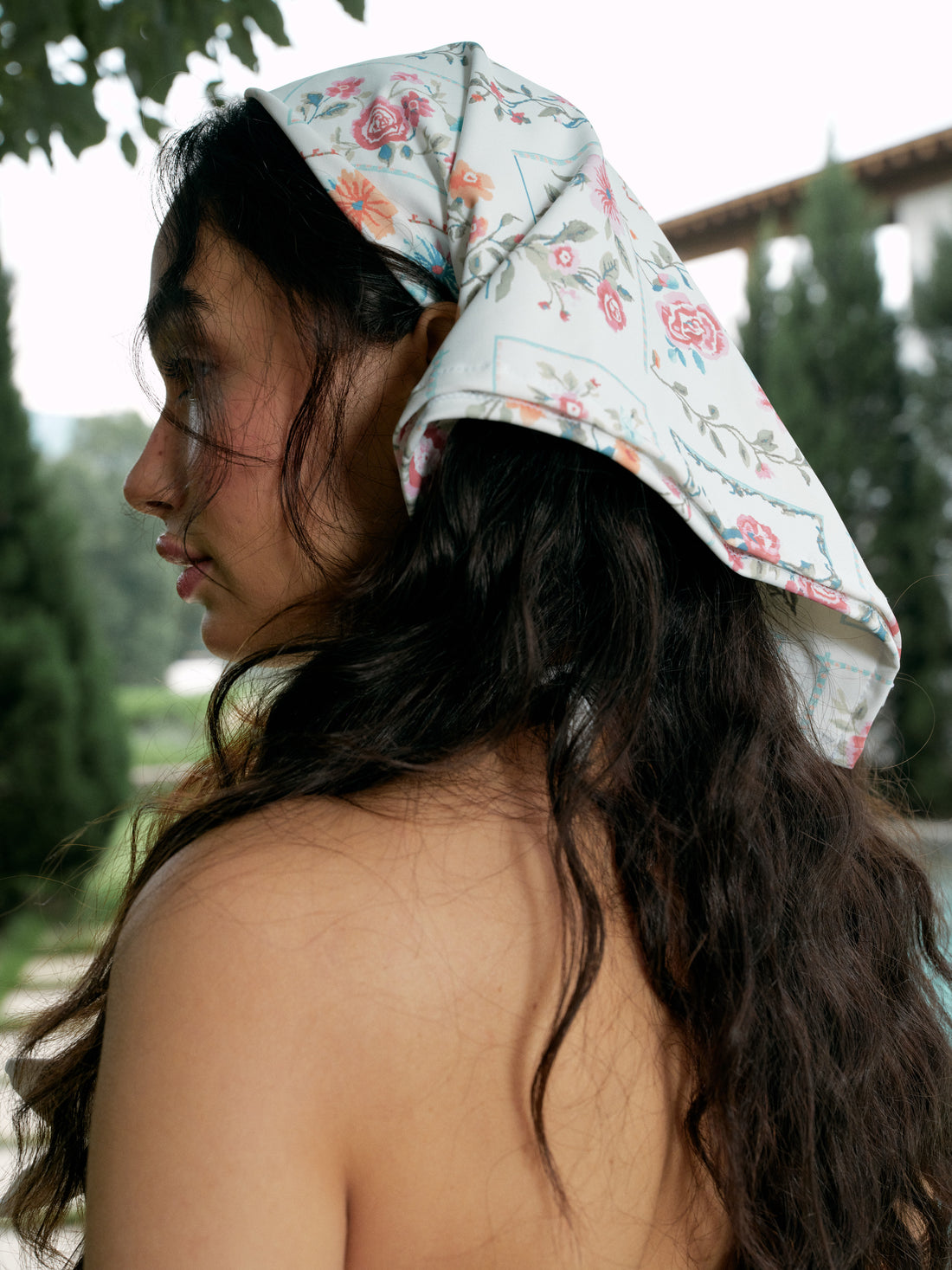 Light Blue Meadow Floral Headscarf