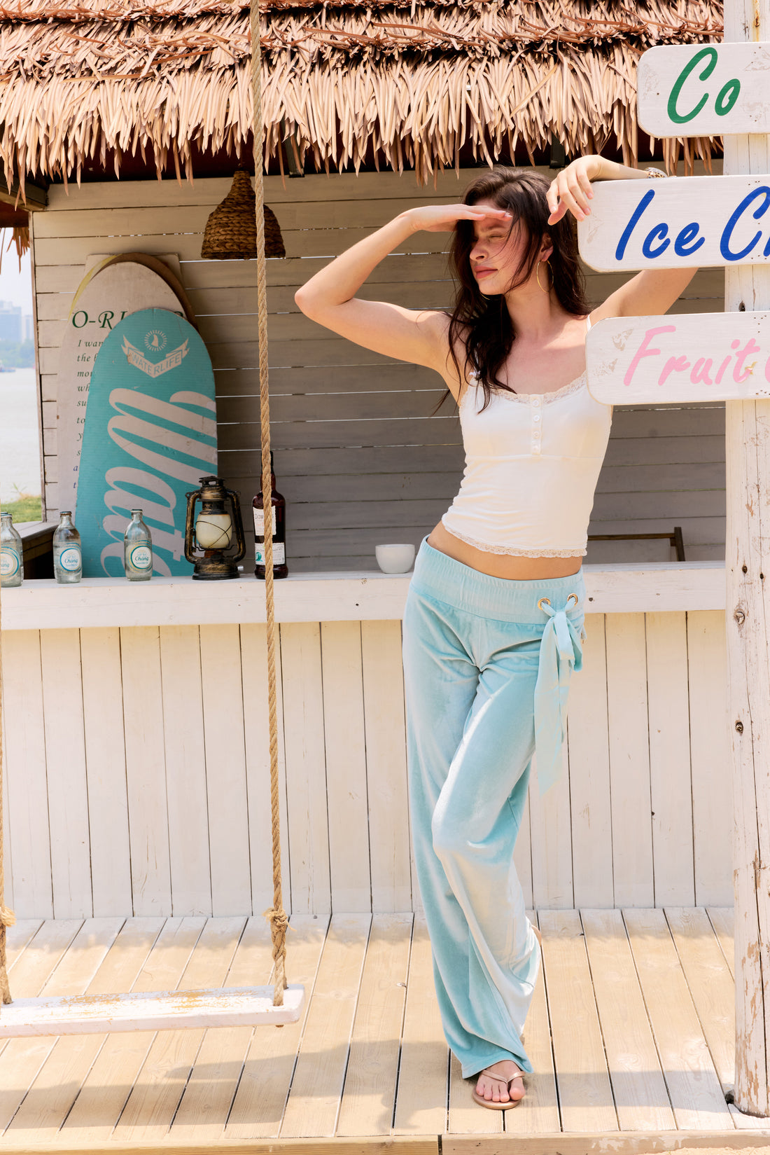 Mint Low-Rise Ribbon Velvet Track Pants