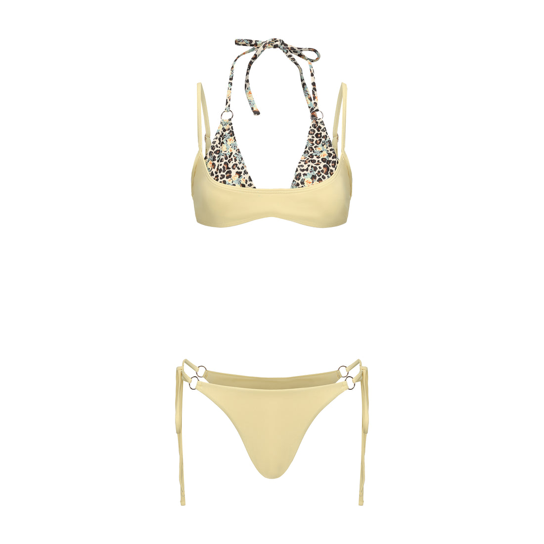 Yellow Leopard Contrast Layered Bikini Set