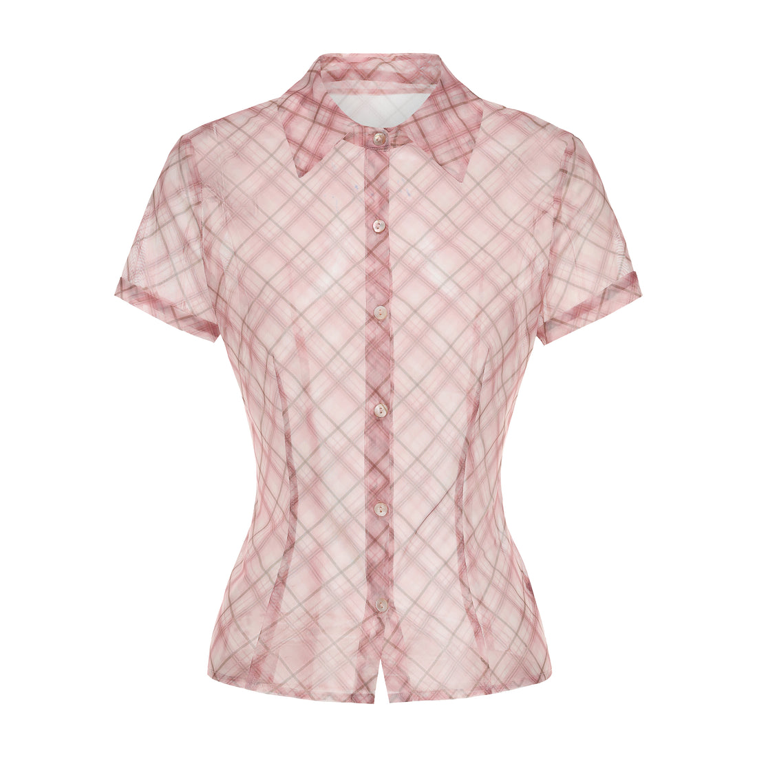 Pink Gingham Mesh Shirt